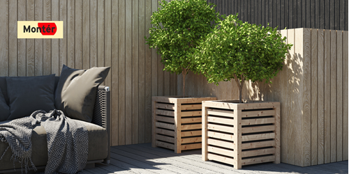 Bilde av uteområdet med Montér logo på veggen